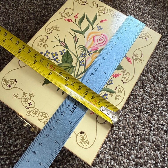 Vintage Joan Rivera Floral Painted Wooden Jewelry Box Organizer Cottagecore 8x6" - Picture 4 of 8